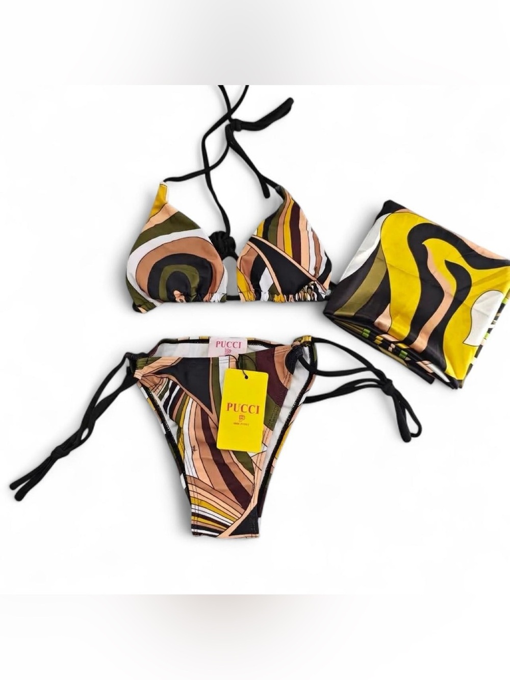 Pucci Inspired Multicolor Swirl Bikini with Matching Scarf Included